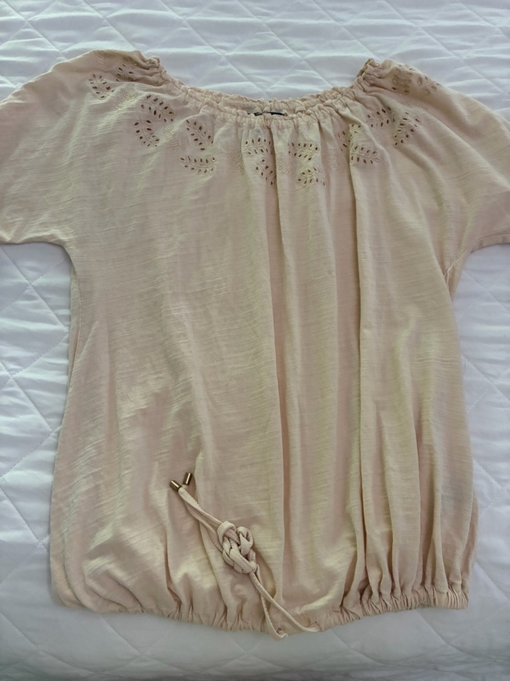 Ralph Lauren Cream Off-Shoulder Eyelet Tunic